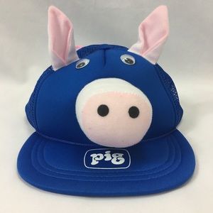 Pig Snapback Trucker hat blue Googley eyes